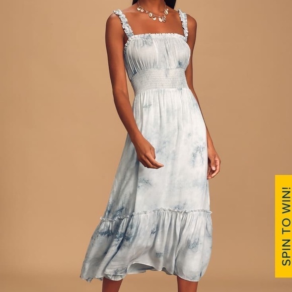 Lulus X LUSH Ruffle Luck Blue Tie-Dye Ruffled Midi Dress - Picture 11 of 12